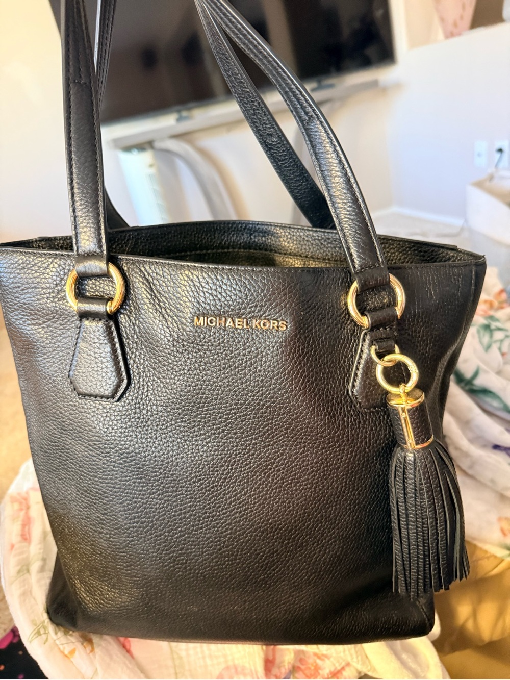 Michael Kors Black Pebbled Leather Tote with Gold Hardware and Tassel PERFECT!!